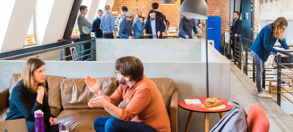 employees on lunch break at their office