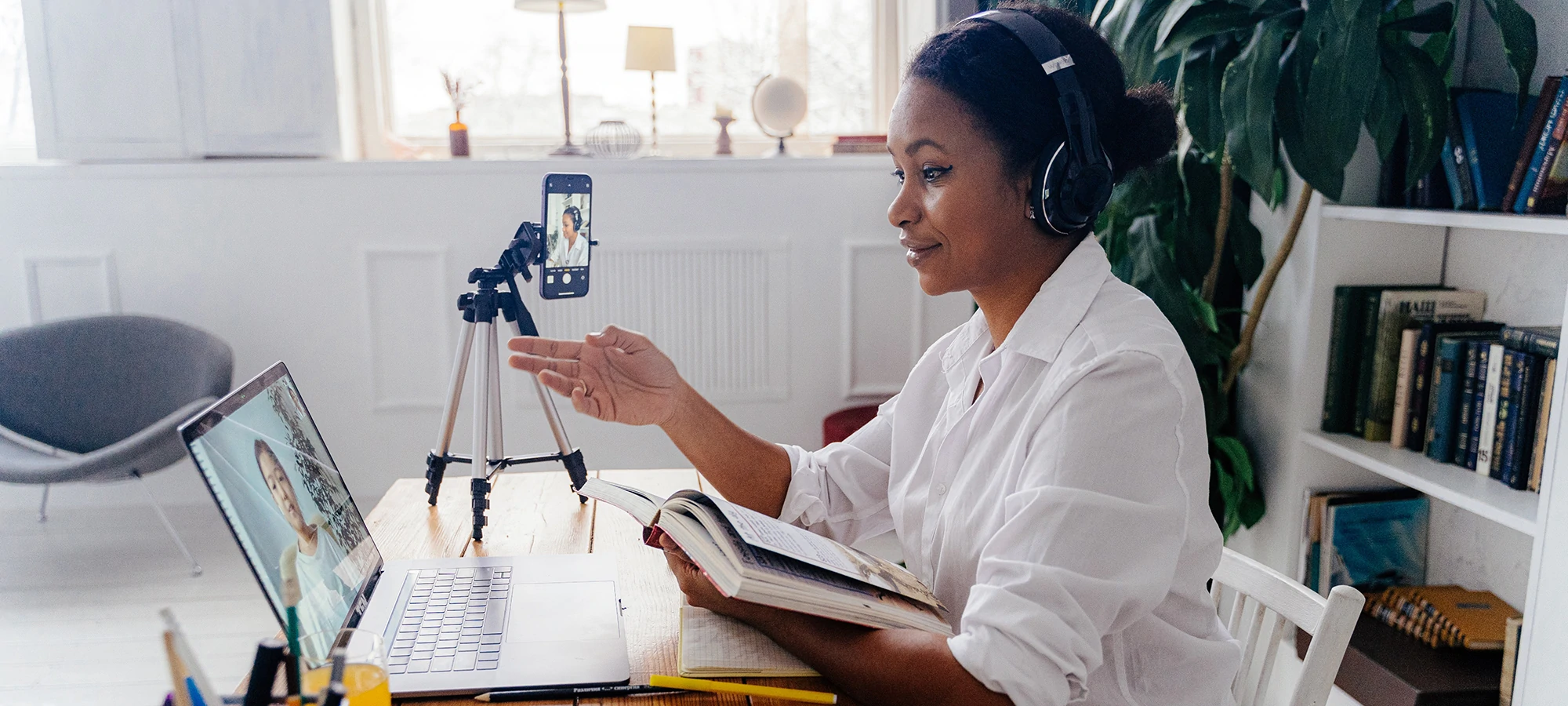 woman on a video call and working remotely